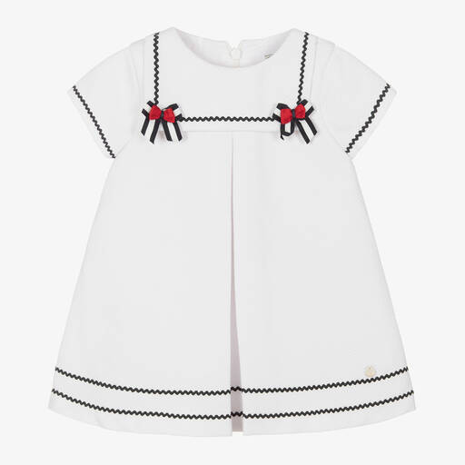 Piccola Speranza-Girls White Nautical Stripe Dress | Childrensalon Outlet