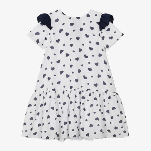 Piccola Speranza-Белое платье с синими сердечками для девочек | Childrensalon Outlet