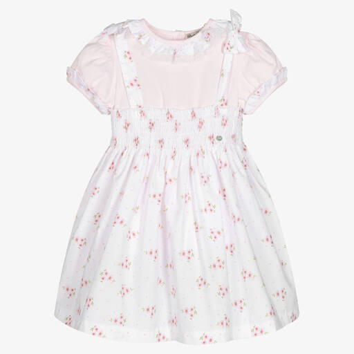 Piccola Speranza-Girls White & Pink Cotton Dress Set | Childrensalon Outlet