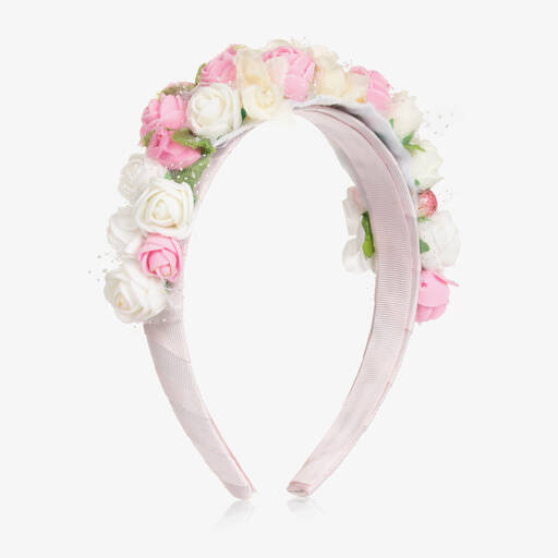 Piccola Speranza-Girls White & Pink Rosebud Hairband | Childrensalon Outlet