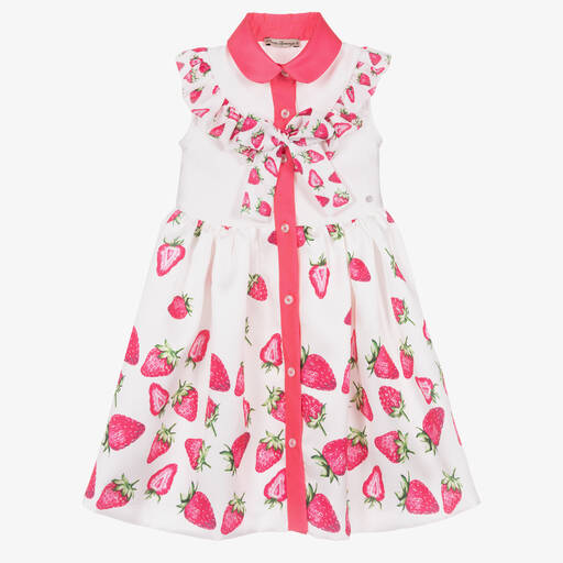 Piccola Speranza-Белое платье с розовой клубникой | Childrensalon Outlet