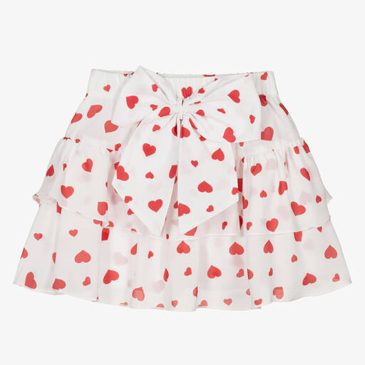 Piccola Speranza-Girls White & Red Heart Georgette Skort | Childrensalon Outlet