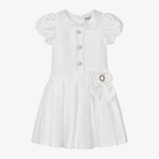 Piccola Speranza-Белое атласное платье с воротником для девочек | Childrensalon Outlet