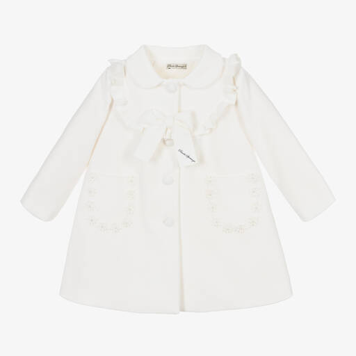 Piccola Speranza-Girls White Traditional Pleated Coat | Childrensalon Outlet
