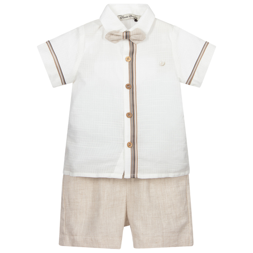 Piccola Speranza-Leinenshorts-Set in Elfenbein und Beige | Childrensalon Outlet