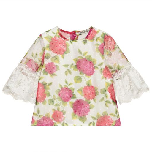Piccola Speranza-Ivory Floral Organza Blouse | Childrensalon Outlet