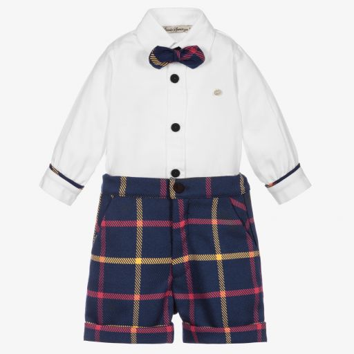 Piccola Speranza-Navyblaues kariertes Shorts-Set | Childrensalon Outlet