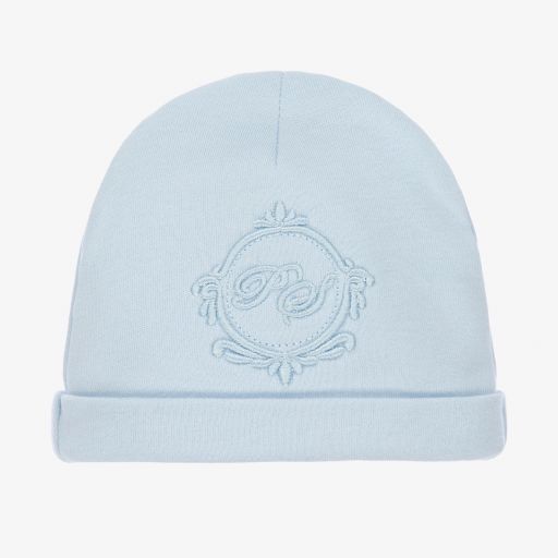 Piccola Speranza-Pale Blue Cotton Logo Baby Hat | Childrensalon Outlet