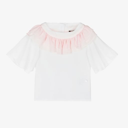Piccola Speranza-White & Pink Chiffon Blouse | Childrensalon Outlet