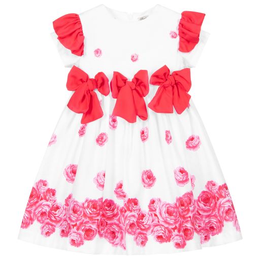 Piccola Speranza-Kleid mit Rosen-Print in Weiß und Rosa | Childrensalon Outlet
