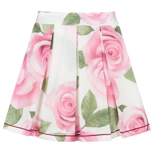 Piccola Speranza-White & Pink Rose Print Skirt | Childrensalon Outlet