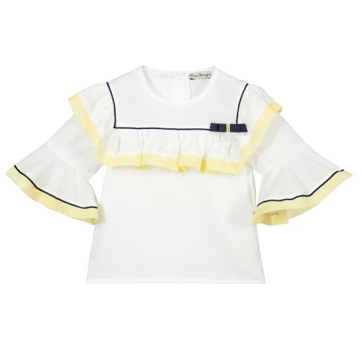 Piccola Speranza-White & Yellow Crêpe Blouse | Childrensalon Outlet