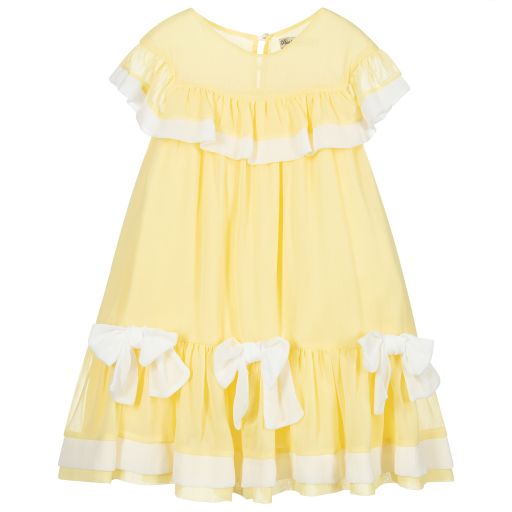Piccola Speranza-Платье желтого и белого цвета с бантиками | Childrensalon Outlet