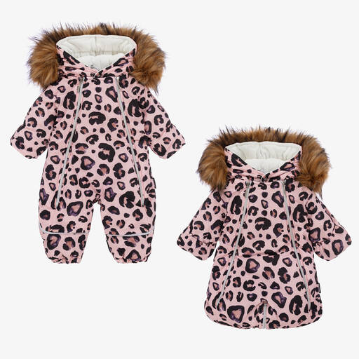 Pilguni-Baby Girls Pink Leopard Print Snowsuit | Childrensalon Outlet