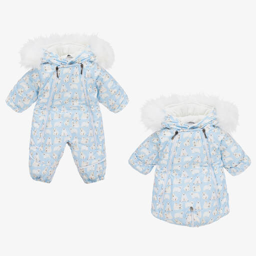 Pilguni-Blue Polar Bear Baby Snowsuit | Childrensalon Outlet