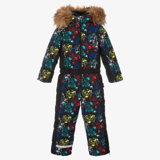 Pilguni-Boys Black Graffiti Print Snowsuit | Childrensalon Outlet