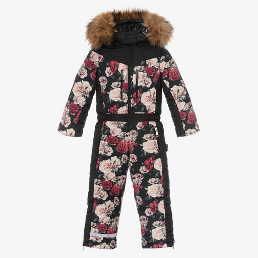 Pilguni-Girls Black Floral Snowsuit | Childrensalon Outlet