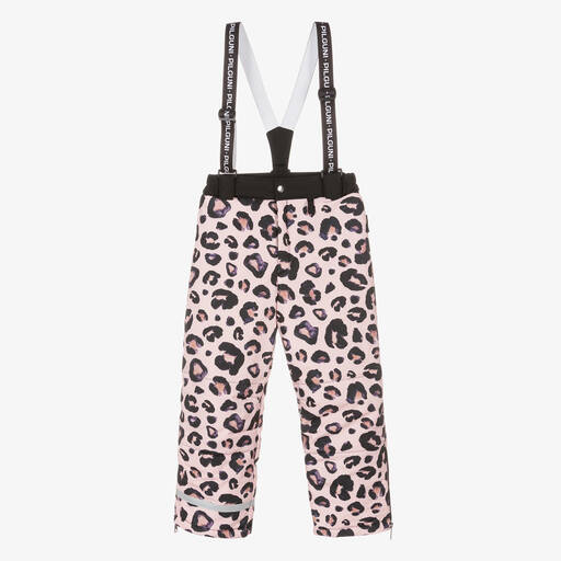 Pilguni-Girls Pink Leopard Print Ski Salopettes | Childrensalon Outlet
