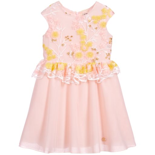 Pili Carrera-Pink Embroidered Tulle Dress | Childrensalon Outlet