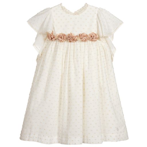 Pili Carrera-Teen Girls Ivory & Gold Dress  | Childrensalon Outlet