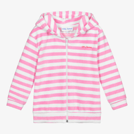 Mitty James-Pink Cotton Towelling Zip-Up Hoodie | Childrensalon Outlet