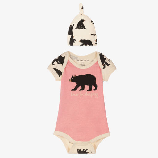 Little Blue House by Hatley-Pink & Ivory Cotton Bodyvest & Hat Set | Childrensalon Outlet