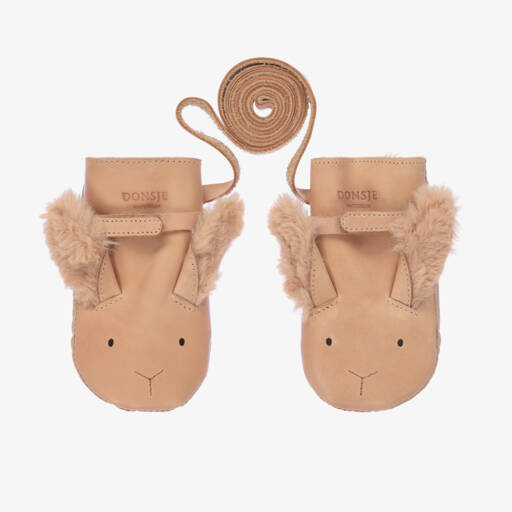 Donsje-Pink Leather & Faux Fur Bunny Mittens | Childrensalon Outlet