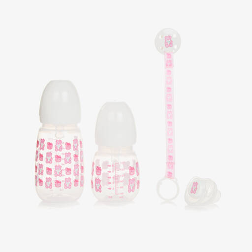 Guess-Pink Teddy Bear Bottle & Dummy Set | Childrensalon Outlet