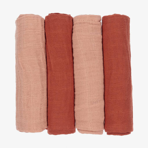 Pippi-Pink Organic Cotton Muslin Cloths (4 Pack) | Childrensalon Outlet