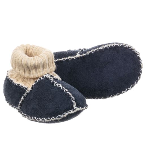 Playshoes-سليبرز مبطن بصوف لون كحلي و بيج | Childrensalon Outlet