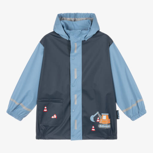 Playshoes-Boys Digger-Themed Blue Raincoat | Childrensalon Outlet