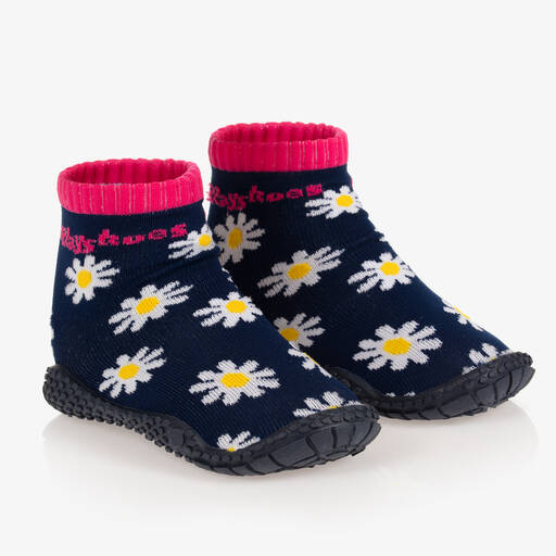 Playshoes-Girls Blue Daisy Aqua Shoes | Childrensalon Outlet