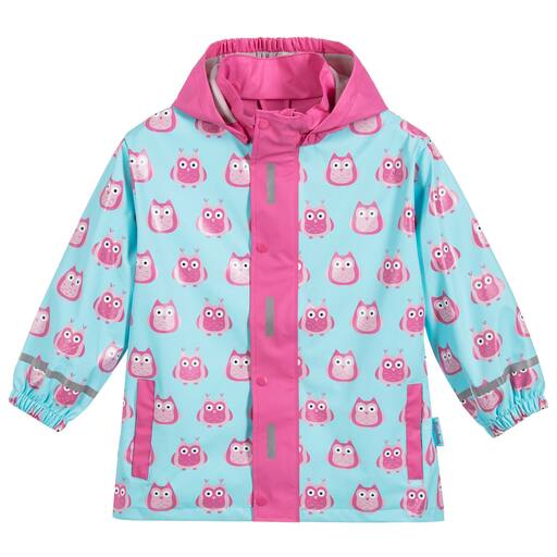 Playshoes-Girls Blue & Pink Owl Raincoat | Childrensalon Outlet