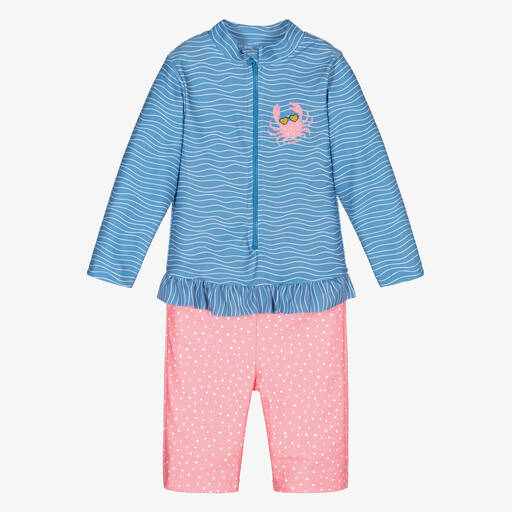 Playshoes-Girls Blue & Pink Sun Suit (UPF50+) | Childrensalon Outlet