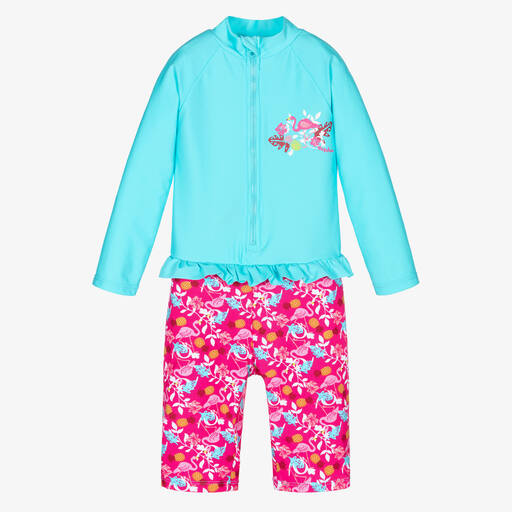 Playshoes-Girls Blue & Pink Sun Suit (UPF50+) | Childrensalon Outlet