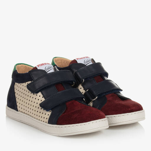 Pom d'Api-Boys Navy Blue & Red Suede Trainers | Childrensalon Outlet