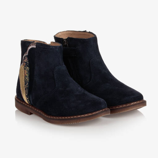 Pom d'Api-Blaue Wildleder-Stiefeletten (M) | Childrensalon Outlet