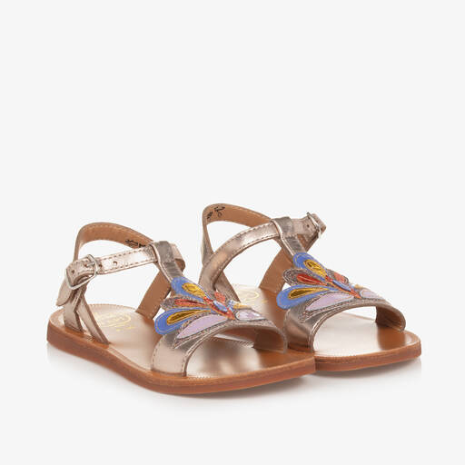 Pom d'Api-Girls Metallic Gold Leather Sandals | Childrensalon Outlet
