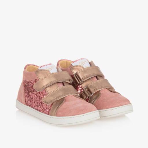 Pom d'Api-Girls Pink Sparkle Suede Trainers | Childrensalon Outlet