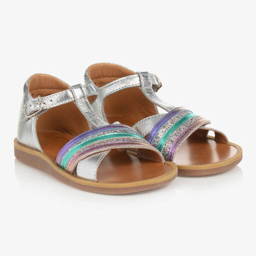 Pom d'Api-Girls Silver Leather Sandals | Childrensalon Outlet