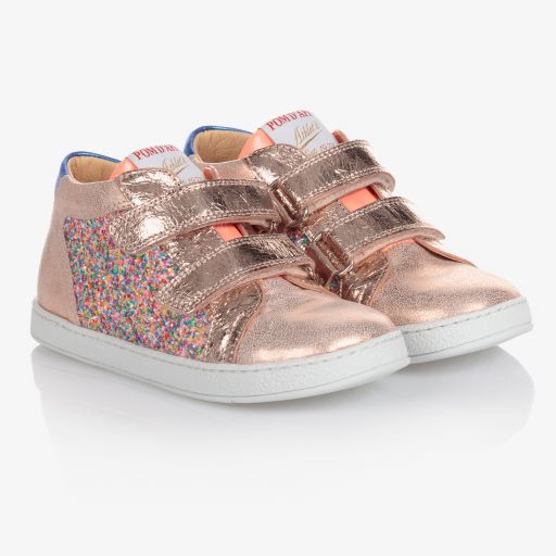 Pom d'Api-Rose Gold Leather Trainers | Childrensalon Outlet