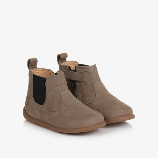 Pom d'Api-Taupe Brown Leather First Walker Boots  | Childrensalon Outlet