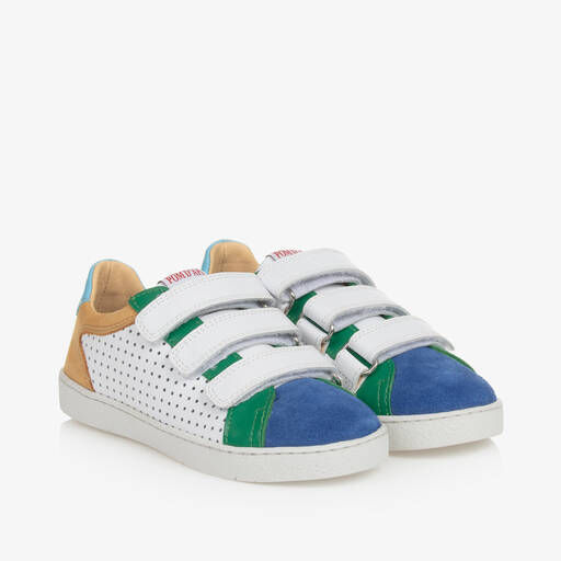 Pom d'Api-White & Blue Leather Trainers | Childrensalon Outlet