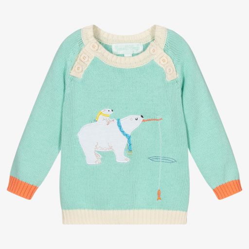 Powell Craft-Baby Blue Cotton Bear Sweater | Childrensalon Outlet