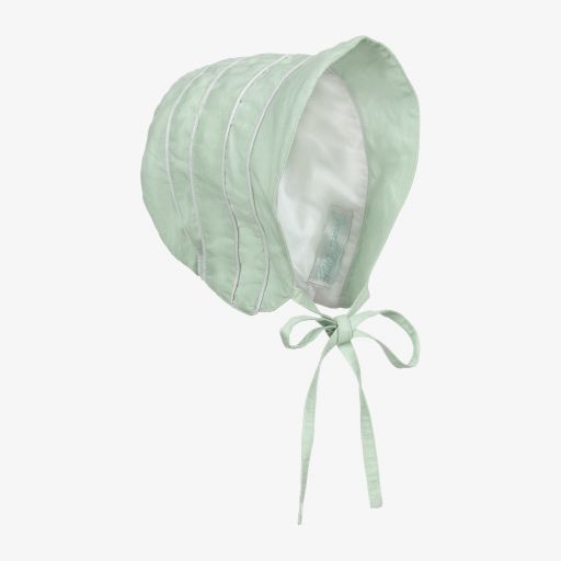 Powell Craft-Grüne Leinen-Babyhaube (M) | Childrensalon Outlet