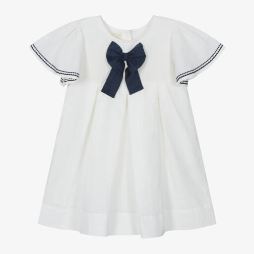 Powell Craft-Girls Ivory Linen & Cotton Dress | Childrensalon Outlet