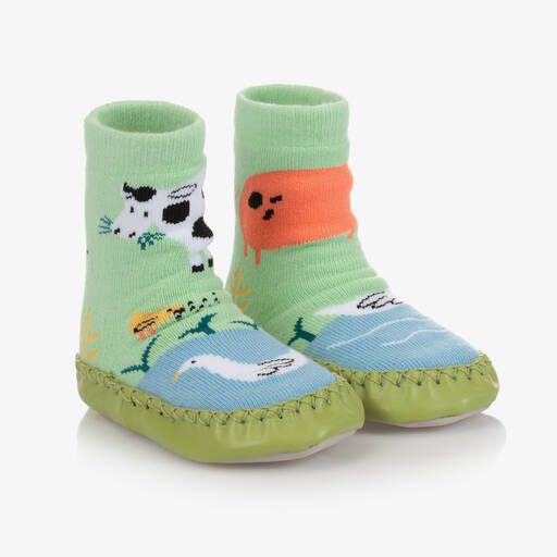Powell Craft-Green Farm Animal Slipper Socks | Childrensalon Outlet