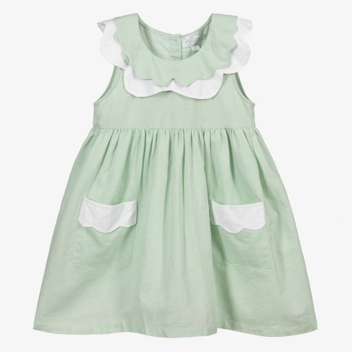 Powell Craft-Green Linen & Cotton Dress | Childrensalon Outlet