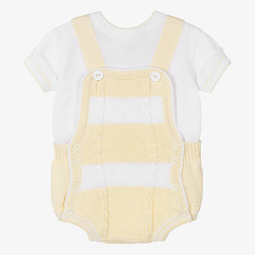 Pretty Originals-Baby Boys Yellow Cotton Knit Dungaree Set | Childrensalon Outlet