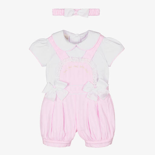 Pretty Originals-Baby Girls Pink Dungaree Shorts Set | Childrensalon Outlet